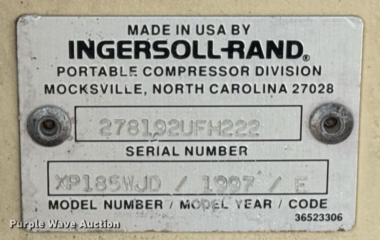 image for item LH9484 1997 Ingersoll-Rand  XP185WJD air compressor