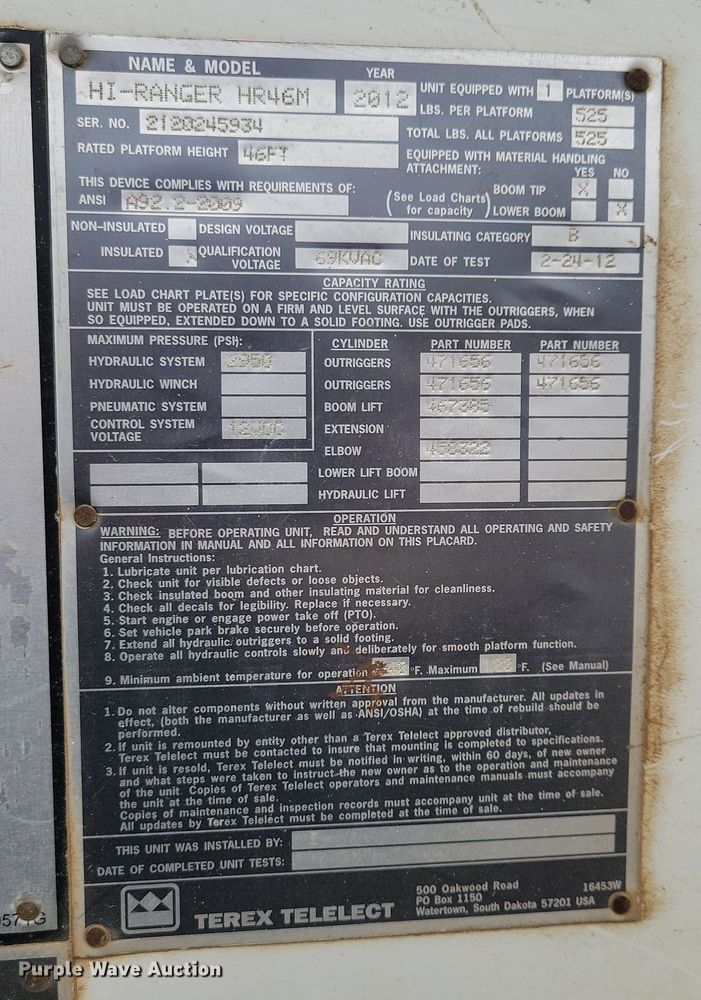 image for item NB9805 2012 International  7400 bucket truck