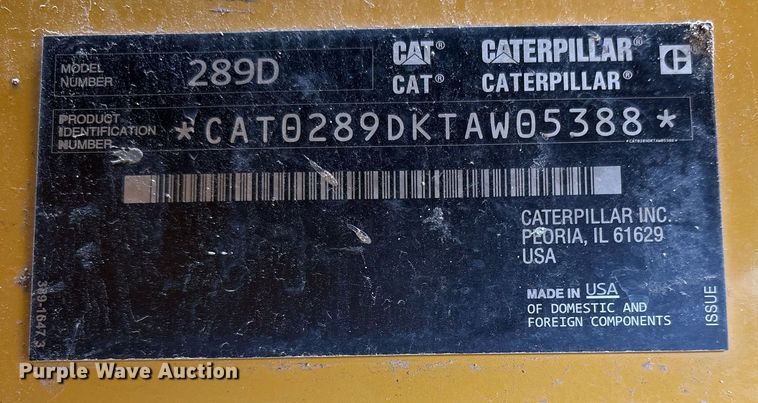 image for item OK9539 2016 Caterpillar 289D tracked skid steer loader