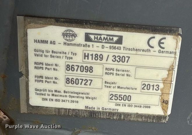 image for item OK9543 2013 Hamm 3307 single drum vibratory roller