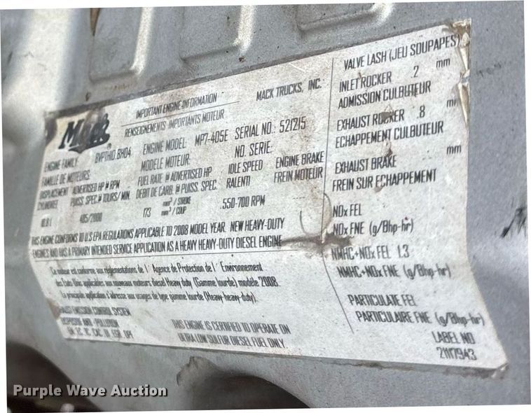 image for item OK9546 2010 Mack Pinnacle dump truck