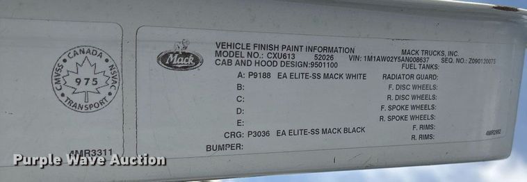 image for item OK9546 2010 Mack Pinnacle dump truck