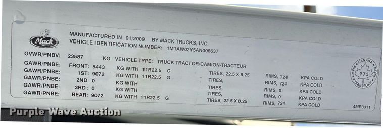 image for item OK9546 2010 Mack Pinnacle dump truck