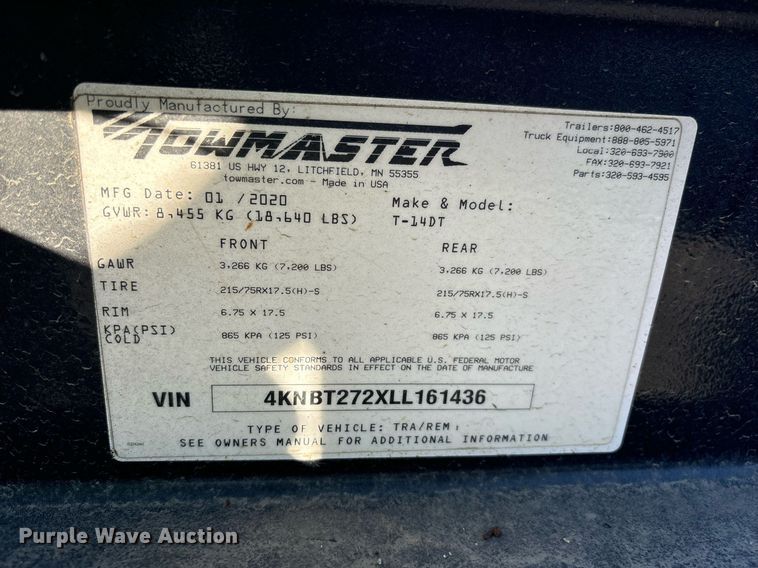 image for item YA0251 2020 Monroe Towmaster tilt deck utility trailer