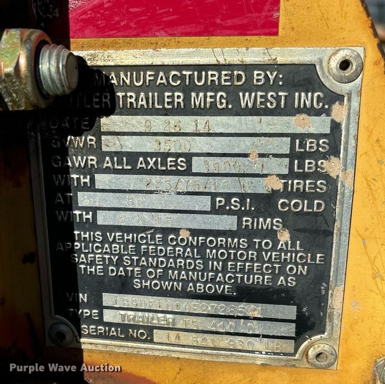 image for item YA0255 2014 Butler Trailers tilt deck utility trailer