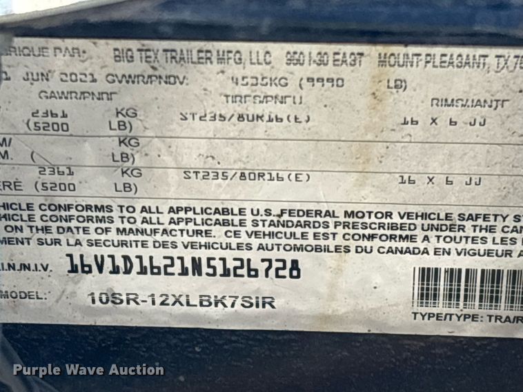 image for item YA0257 2022 Big Tex 10TS-12BK7SIR dump trailer