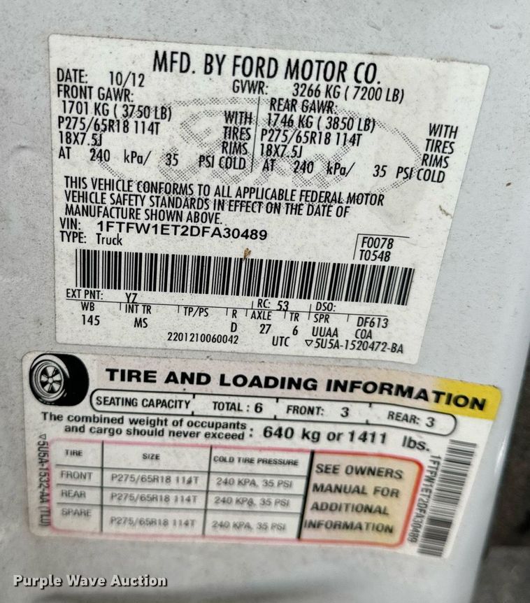 image for item DW3265 2013 Ford F150 XLT SuperCrew pickup truck