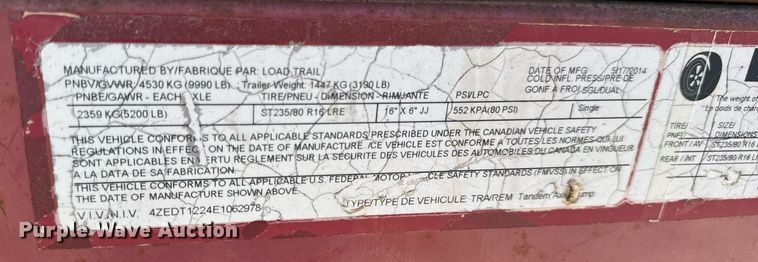 image for item DW3340 2014 Load Trail dump trailer