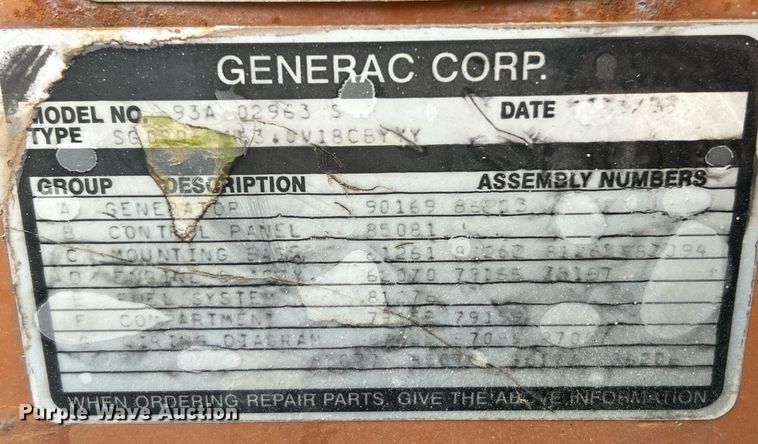 image for item DW3349 Generac 93A02963-S generator