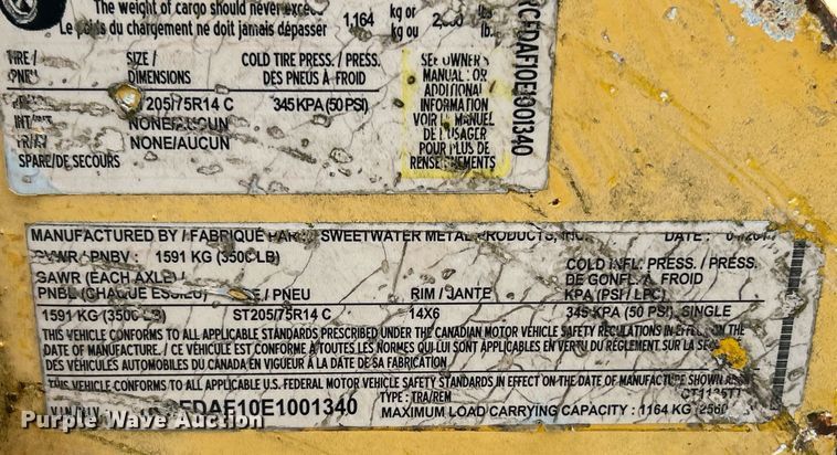 image for item DW3350 2014 Sweetwater Metal Products CT1135TT reel trailer