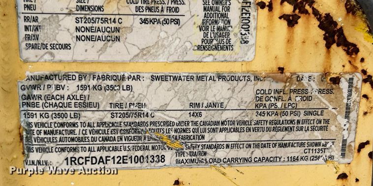 image for item DW3351 2014 Sweetwater Metal Products CTT1135TT reel trailer