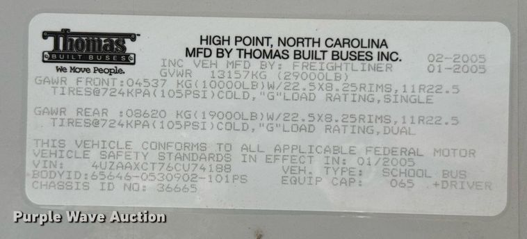 image for item DO0286 2006 Thomas Built FS65 school bus