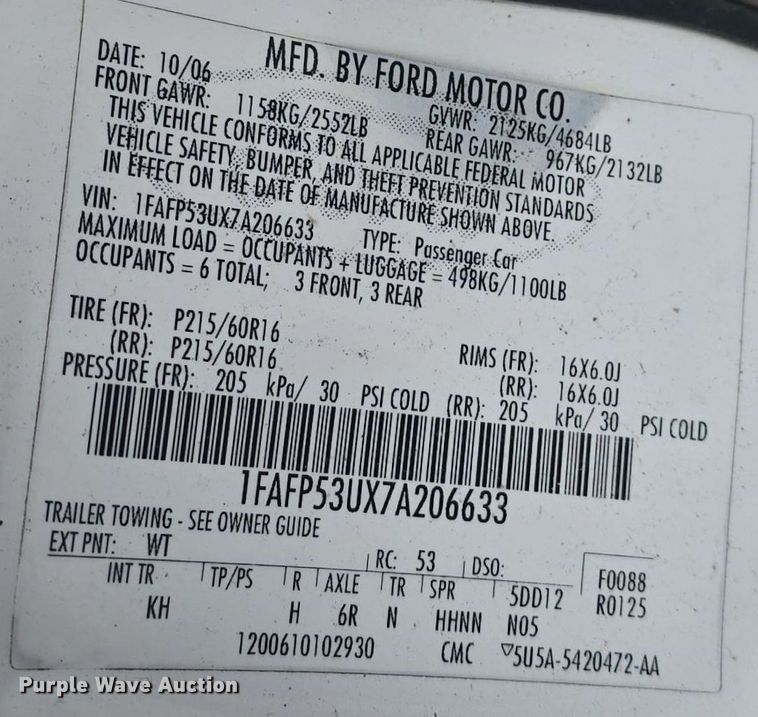image for item DO7747 2007 Ford Taurus SE 