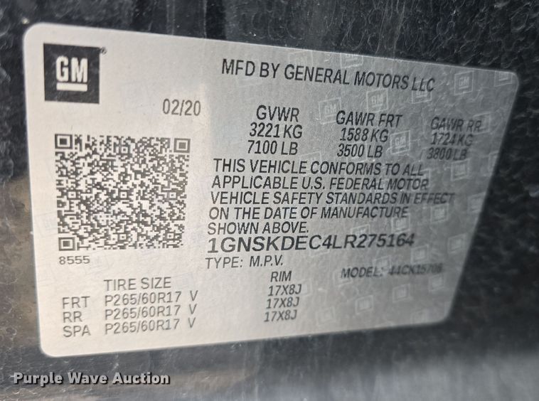 image for item DO7760 2020 Chevrolet Tahoe Police  SUV