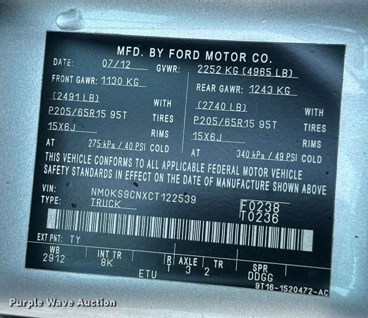 image for item DQ6565 2012 Ford Transit Connect van