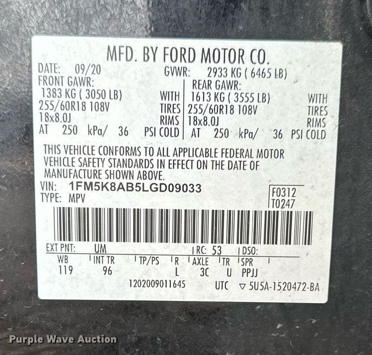 image for item DQ6606 2020 Ford Explorer Police Interceptor SUV