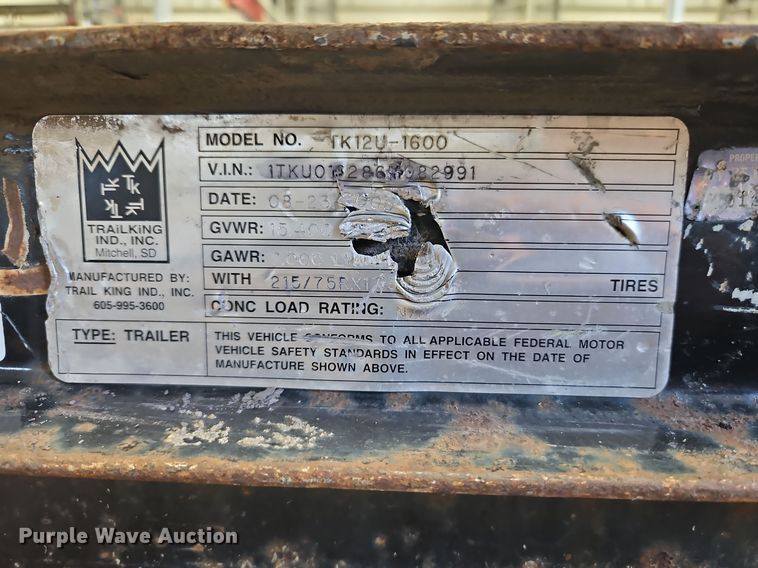 image for item DT7558 2006 Trail King TK12U-1600 equipment trailer