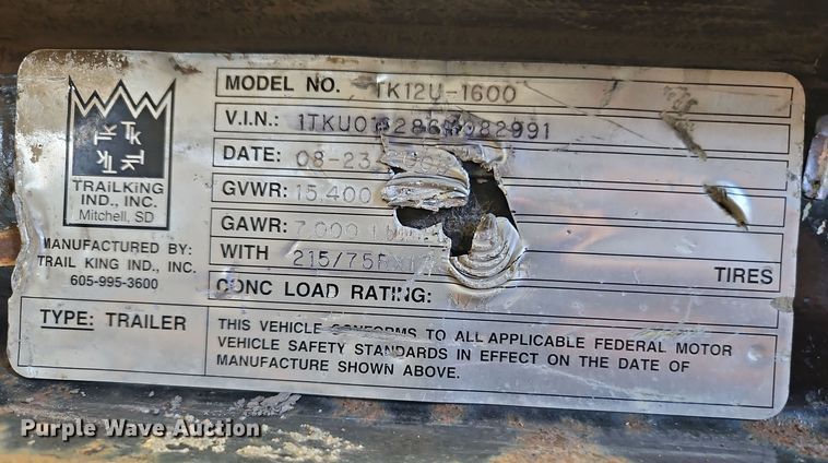 image for item DT7558 2006 Trail King TK12U-1600 equipment trailer