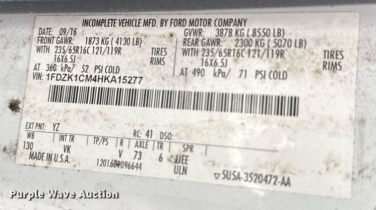 image for item DW1804 2017 Ford Transit 150 van