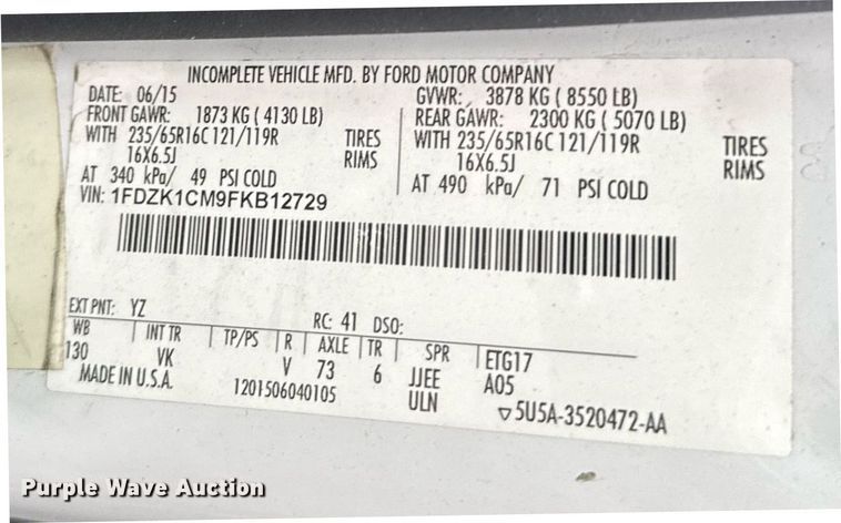 image for item DW1805 2015 Ford Transit 150 van