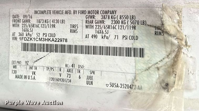 image for item DW1806 2017 Ford Transit 150 van