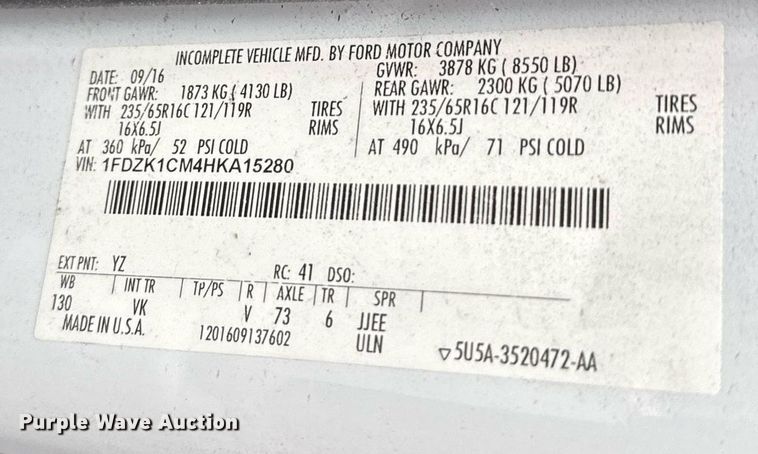 image for item DW1807 2017 Ford Transit 150 van