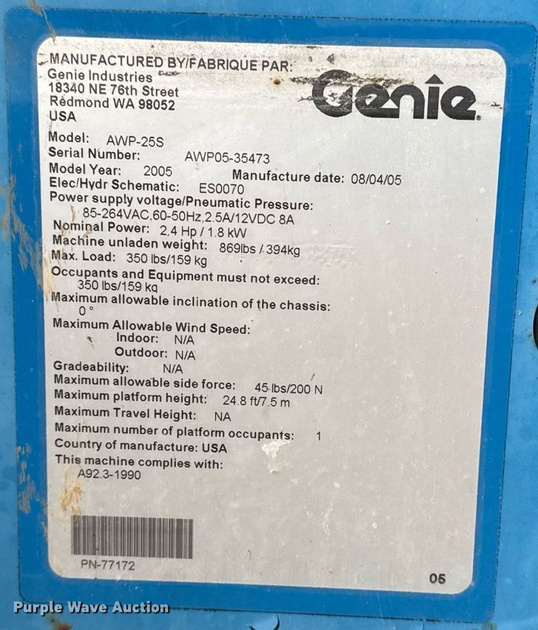image for item EG8000 2005 Genie AWP-25S vertical lift