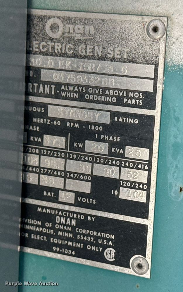 image for item EG8012 Onan 30EK generator