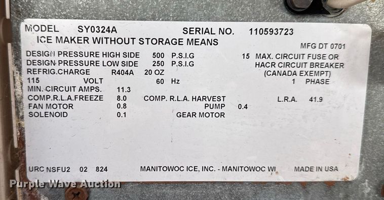 image for item EG8016 Manitowoc B420 ice machine 