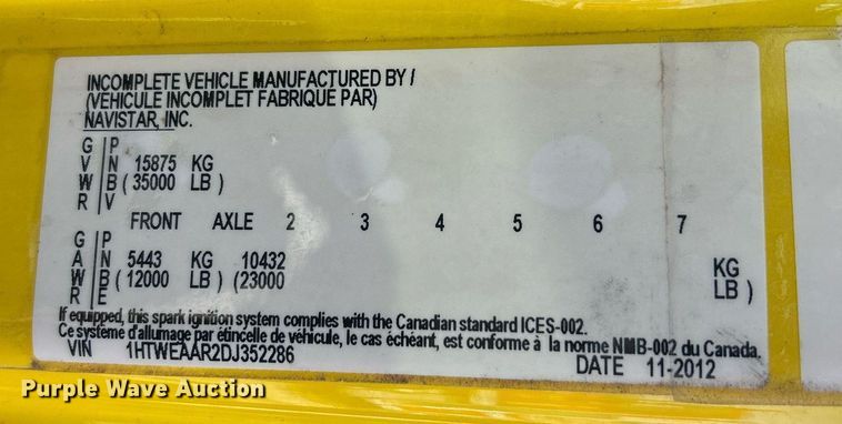 image for item EK2617 2013 International 7400 Workstar truck cab and chassis