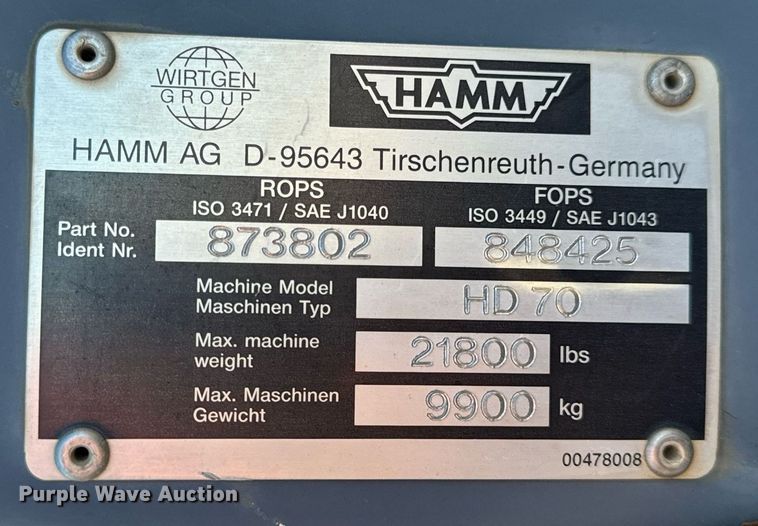 image for item EN5071 2006 Hamm HD70 double drum vibratory roller