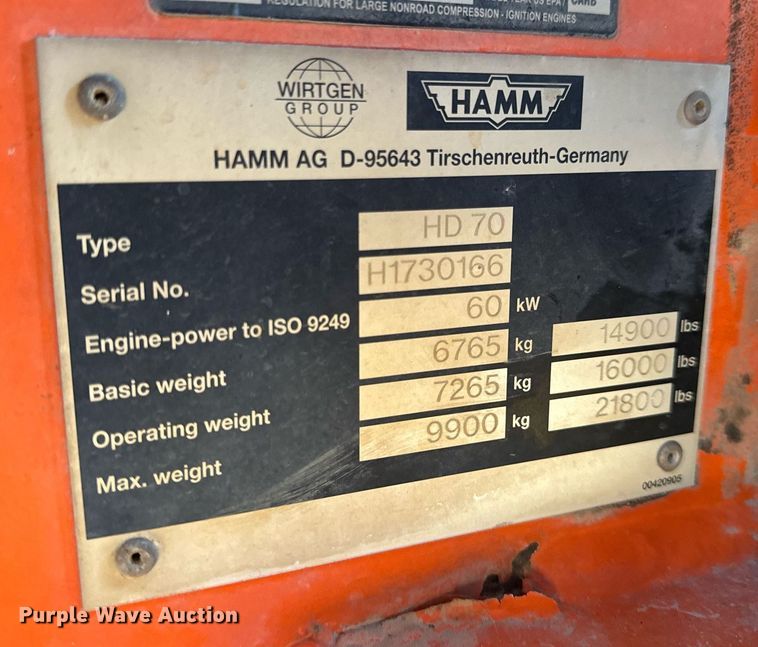 image for item EN5071 2006 Hamm HD70 double drum vibratory roller