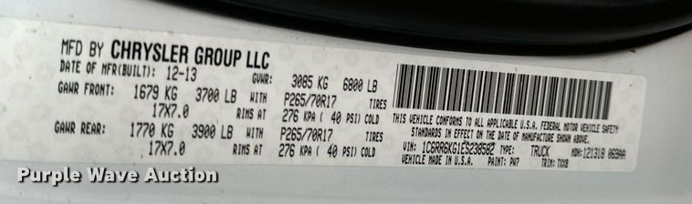 image for item EN5076 2014 Dodge Ram 1500 Crew Cab pickup truck