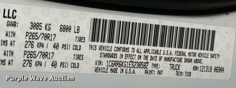 image for item EN5076 2014 Dodge Ram 1500 Crew Cab pickup truck