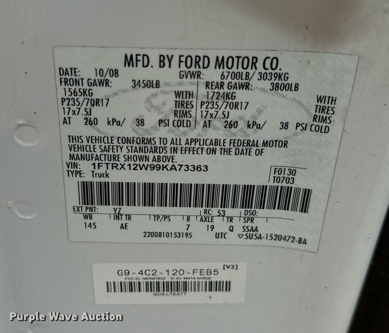 image for item EN5077 2009 Ford F150 SuperCab pickup truck