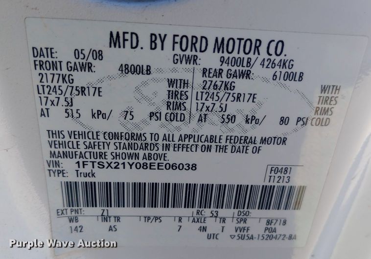 image for item EO0572 2008 Ford F250 Super Duty SuperCab pickup truck