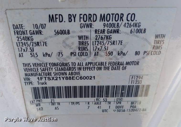 image for item EO0573 2008 Ford F250 Super Duty SuperCab pickup truck