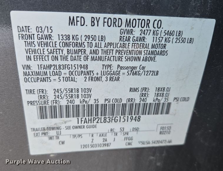 image for item EQ3930 2015 Ford  Taurus Police Interceptor 