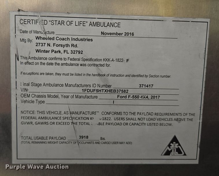 image for item EQ3931 2017 Ford  F550 Super Duty XLT ambulance