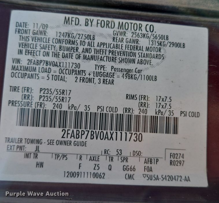 image for item EQ3936 2010 Ford Crown Victoria  Police Interceptor 