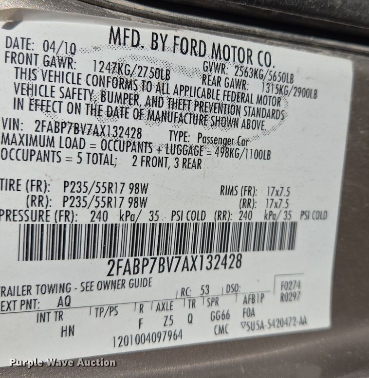 image for item EQ3937 2010 Ford  Crown Victoria  Police Interceptor 