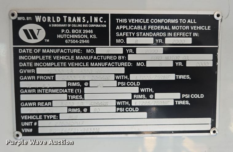 image for item EQ3941 2000 Ford  E450 Super Duty shuttle bus