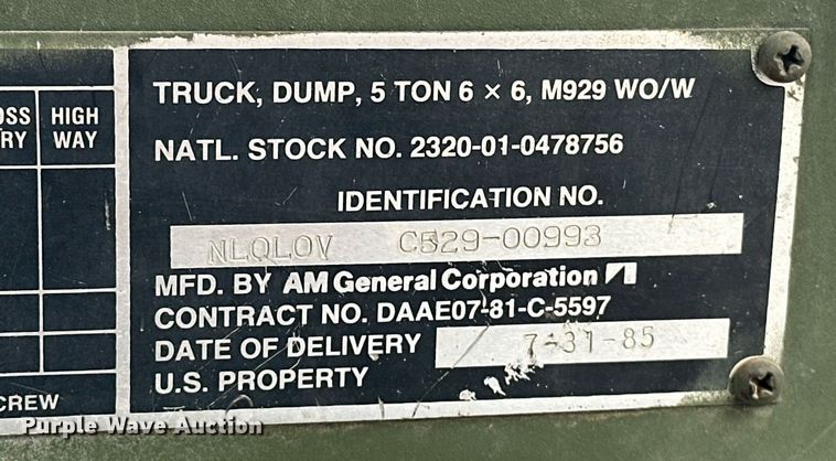 image for item ER4884 1985 AM General M929 6X6 dump truck