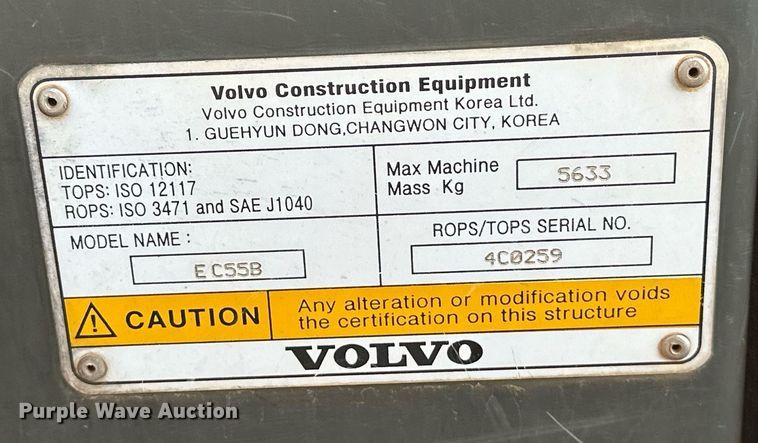 image for item ER4897 2004 Volvo EC55B mini excavator