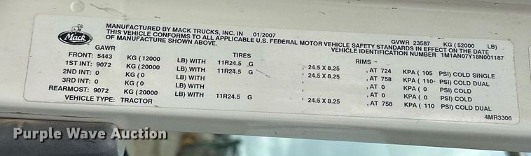 image for item ER4899 2008 Mack CHU613 semi truck