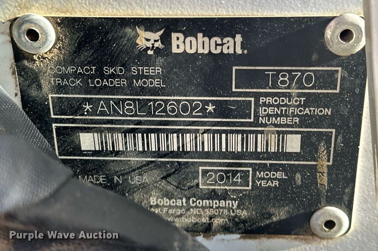 image for item ER4919 2014 Bobcat T870 tracked skid steer loader