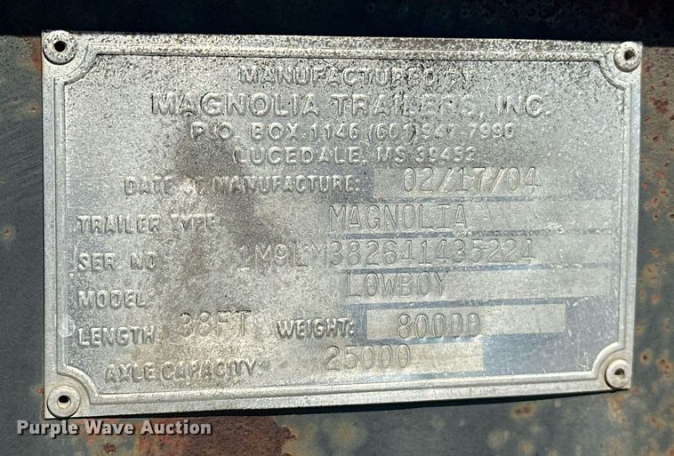 image for item ER4928 2004 Magnolia Lowboy drop deck equipment trailer