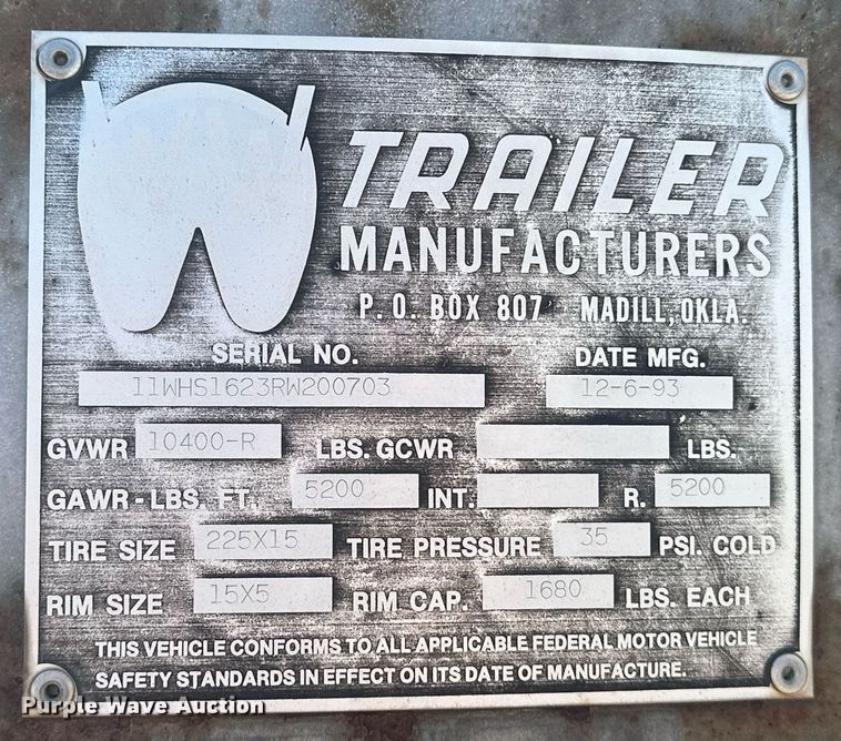 image for item ER4929 1994 W-W Trailers livestock trailer