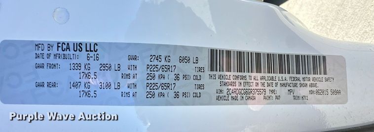 image for item ER8667 2016 Dodge Grand Caravan SXT van