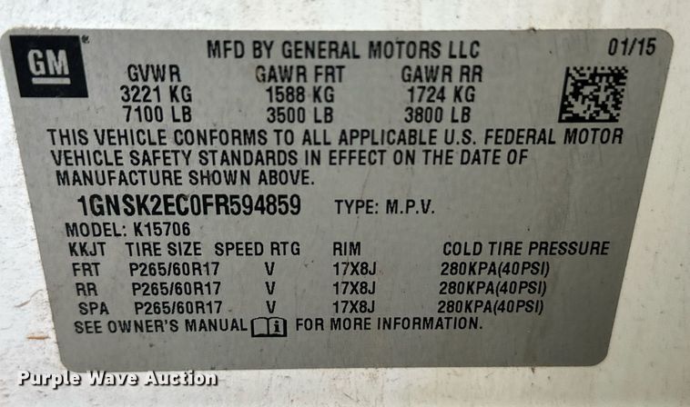 image for item ER8680 2015 Chevrolet Tahoe Police SUV